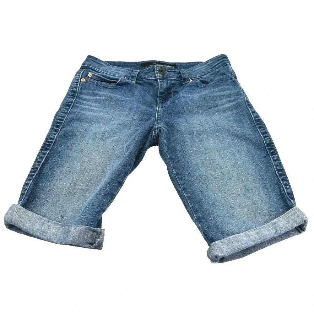 CALVIN KLEIN Women's Bermuda Blue Jean Shorts Denim Size 27/4 Small Stretch